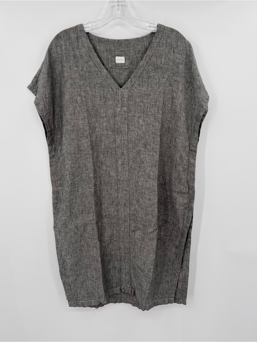 Poetry V-Neck yarn-dyed line Shift Dress Grey 8/10